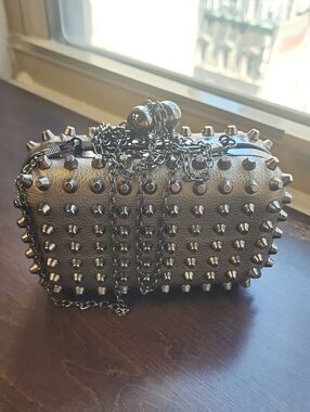 MMS Design Studio Gunmetal Studded Evening Clutch with Chain